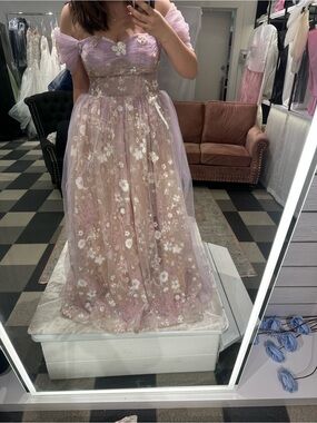 Off the shoulder floral prom dress